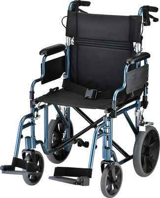 #2. NOVA 12’’ Rear Wheels Anti-Tippers Blue Lightweight Transport Chair w/Locking Hand Brakes