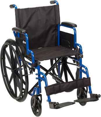#1. Drive Medical Blue 18’’ Seat Swing Away Footrests Streak Wheelchair w/Flip Back Desk Arms