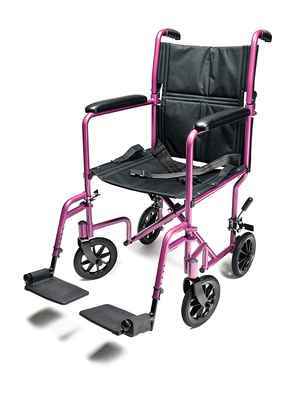 #6. Graham-Field 5’’ Swivel Casters 19’’ Seat Pink 19 x 16’’ Seat Aluminum Transport Chair