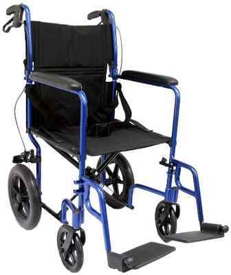 #8. Karman 19’’ Seat Width LT-1000HB-BL Companion Brakes Blue Folding Aluminum Transport Chair