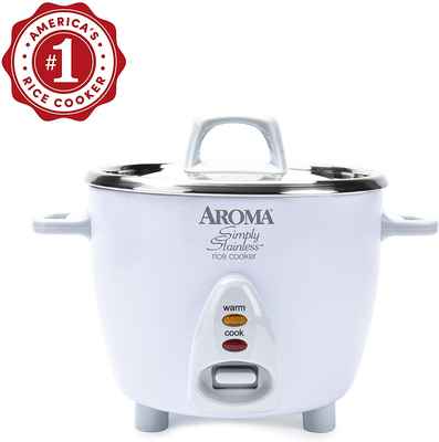 #5. Aroma Housewares 3-Cups Stainless Steel Healthy Conscious Rice Cooker (White)