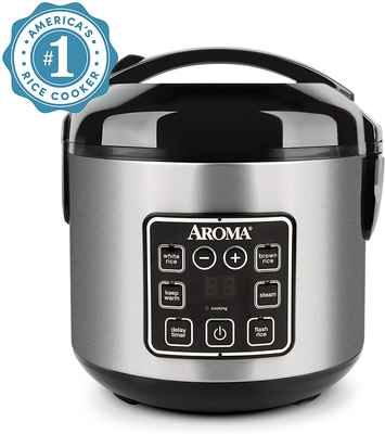 #4. Aroma Housewares Electric Food Steamer Cool-Touch 8-Cup Rice Cooker (Silver)