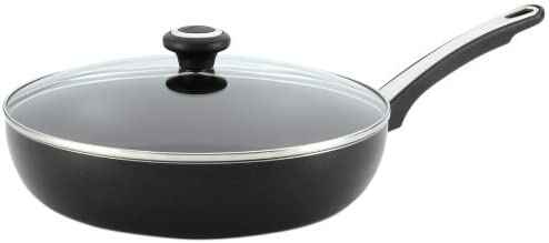 #5. Farberware Black 12'' 21582 Nonstick Dishwasher Safe Deep Skillet Fry Pan w/Glass Lid