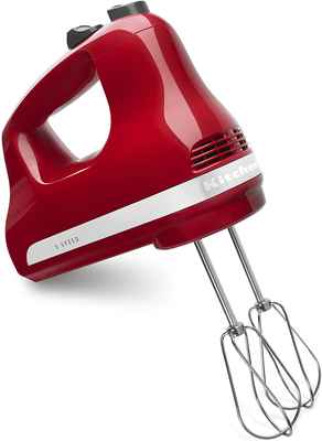 #1. KitchenAid Stainless Steel Empire RedKHM512ER Ultra-Power 5-Speed Power Hand Mixer