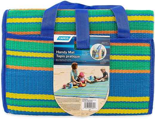 #7. Camco 42805 Mildew-Resistant Weather-Proof Handy Beach Blanket for Outings (Blue/Green)