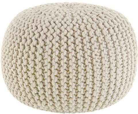 #4. COTTON CRAFT Handmade & Hand Stitched 100% Braid Cord Hand Knitted Cable Style Dori Pouf