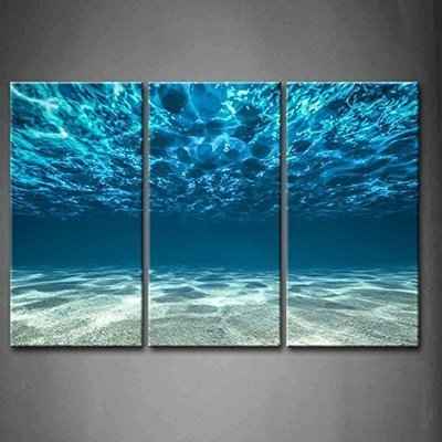 10. Firstwallart Blue Sea 3-Panel Modern Office Print Picture Modern Canvas Wall Artwork