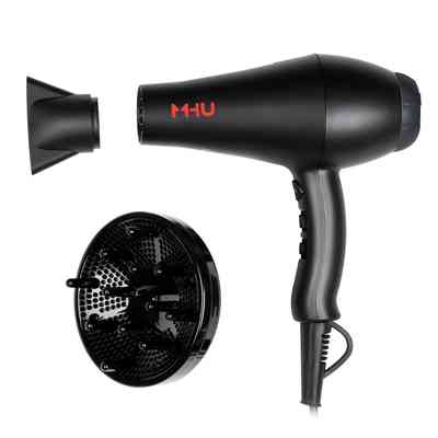 #10. MHU 1875W Low Noise AC Infrared Heat Blow Dryer with 1 Concentrator & 1 Diffuser (Black)