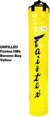 #10. Fairtex HB6-6 Ft Unfilled Heavy-Duty Muay Thai Banana Bag Yellow Punching Bag for Kickboxing