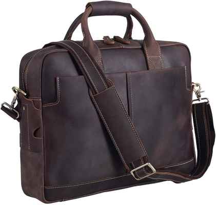 #3. Texbo 16'' Full Grain Genuine Leather Laptop Bag Messenger Bag Tote w/YKK Metal Zipper