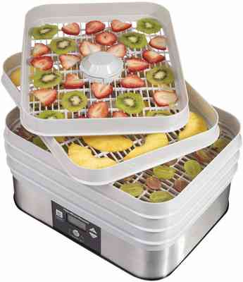 #8. Hamilton Beach 32100A 5 Stackable Drying Trays Auto-Timer Food Dehydrator Machine (Gray)