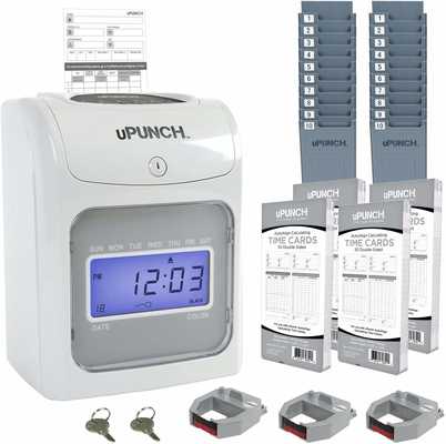 #9.uPunch HN4500 Calculating Time Clock Bundle 200 Time Cards 3 Ribbons 2 Keys