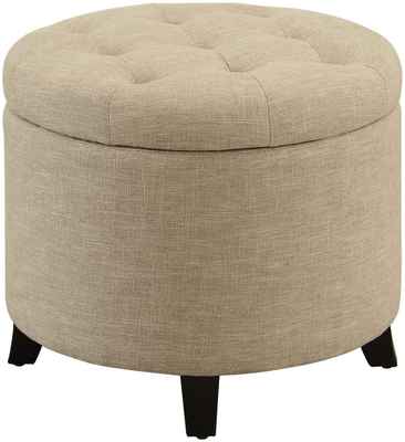 #2. Convenience Concepts Easy Access Fabric Tan Fabric & Finish Designs4Comfort Round Ottoman