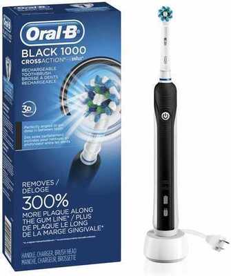 #1. Oral-B Black Pro 1000 Power Powered by Braun Rechargeable Electric Toothbrush