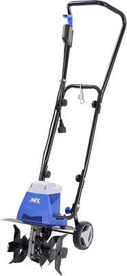 #7. AAVIX Dual Four-8'' Blade Steel Tines 13'' 10 AMP Electric Tiller/Cultivator (Black/Blue)