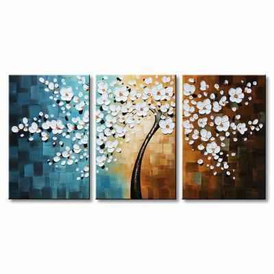 9. Winpeak Art Hand Oil Painted Large Abstract 3-Pcs Floral Modern Canvas Wall Art (White)