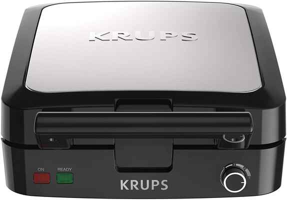 #2. KRUPS 4 Slices Adjustable Browning Belgian Mini Waffle Maker w/Removable Plates (Black & Silver)