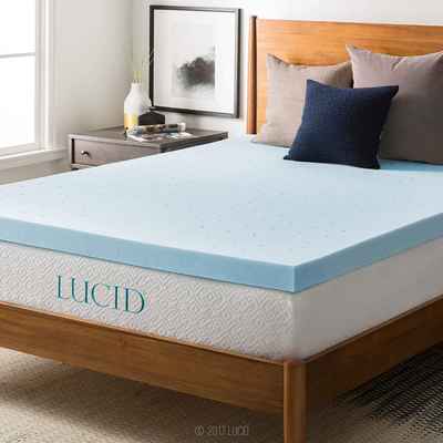 #6. LUCID Queen 3’’ Gel Memory Foam Ventilated Infused with Plush Mattress Topper