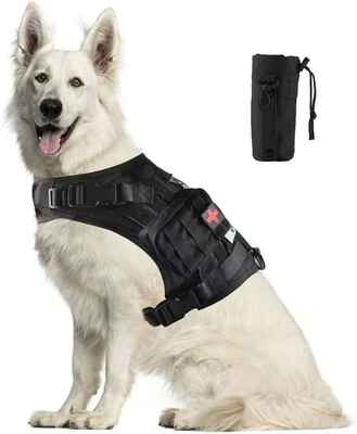 #4. Handshengday Reflective Patchesi Training Molle Harness Tactical Dog Vest w/Detachable Pouches