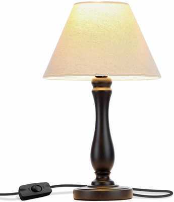 #8. Brightech Noah Traditional Elegant Black Wood Base LED Side Bedside Table & Desk Lamp