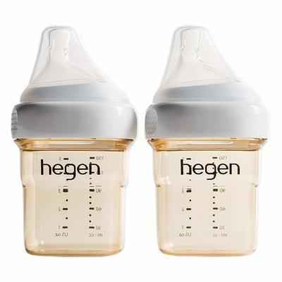 2. HEGEN 5 Oz. 2 Pcs Wide-Neck Breastfeeding System Slow Flow Teat Anti-Colic Baby Bottles