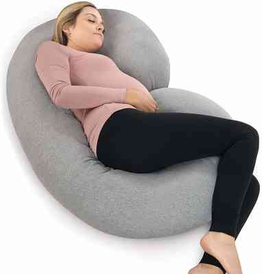 #2. PharMeDoc C-Shaped with Jersey Cover Full Body Pregnancy Pillow Includes Travel Bag (Grey)