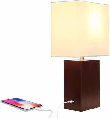 #5. Brightech Modern LED USB Side Unique Lampshade Bedside Nightstand Light (Havana Brown)