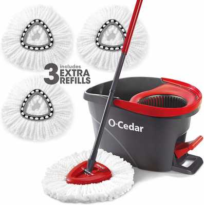#2. O-Cedar 3-Extra Easywring Microfiber Refills Spin Mop and Bucket Cleaning System