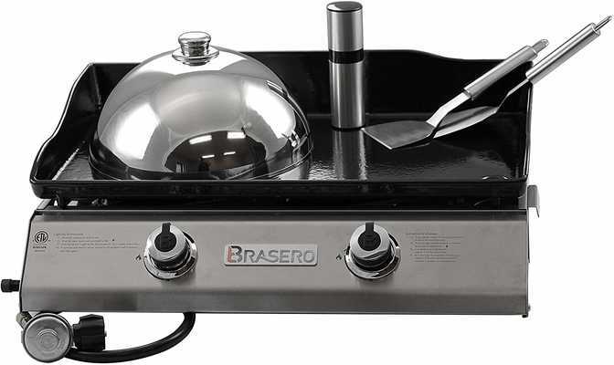 #9. Brasero Portable 26'' 2 Burners Stainless Steel Heavy-Duty Outdoor Flattop Gas Griddle