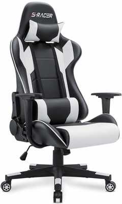 #1. Homall Adjustable Swivel PU Leather with Headrest and Lumbar Support Gaming Chair (White)