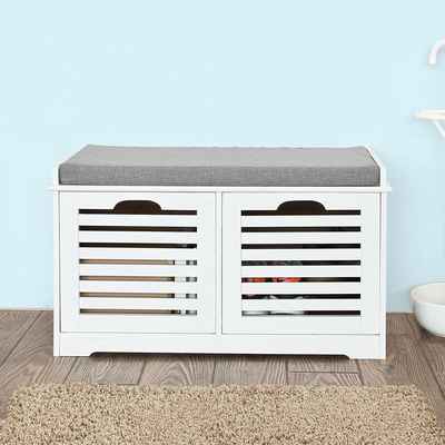 #4. Haotian FSR23-K-W White Storage Bench w/2 Drawers & Removable Seat Cushion