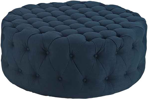 #10. Modway Upholstered Button-Tufted Amour Fabric Mid-Century Modern Round Ottoman in Azure