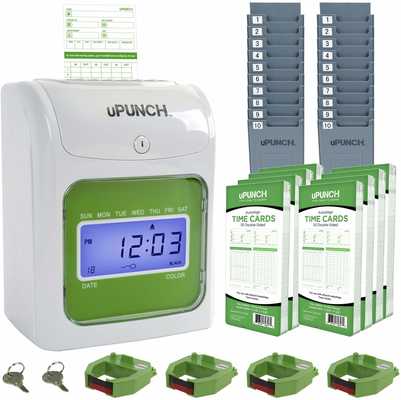 #7. uPunch HN3540 Auto-Align Time Clock Start-Up Kit 400 Time Cards for Small Business