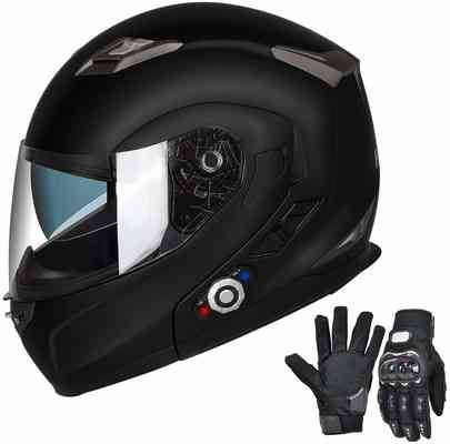 #8. FreedConn Bluetooth Integrated Modular Flip up Dual Visors Motorcycle Helmet (Matte Black, L)