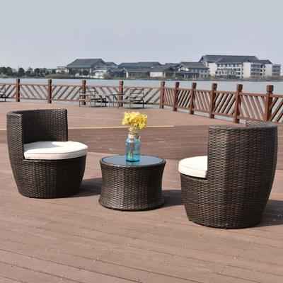 7. Tangkula 3 Pcs 2 Cushioned Chairs & Table Patio Furniture Set Wicker (Vase Brown)