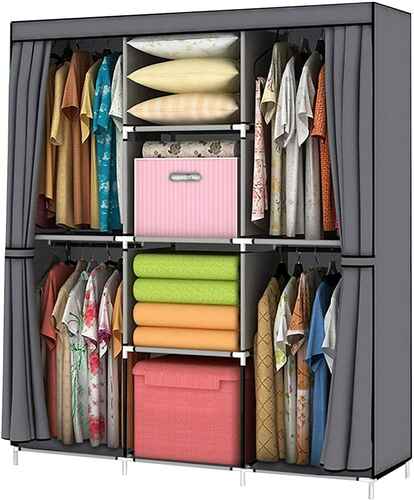 #4. YOUUD Shelf-Wardrobe Storage Closet Portable Standing Wardrobe Storage Closet (Grey)