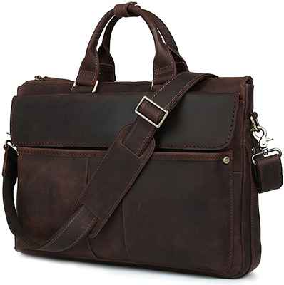 #6. Iswee Men 16'' Briefcase Leather Messenger Bag Laptop Case Tote Attache Case Shoulder Bag