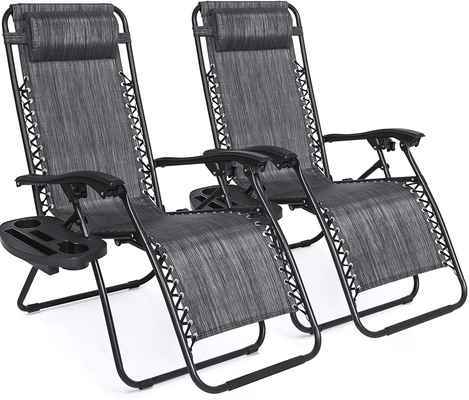 #1. Best Choice Zero Gravity Foldable Adjustable Mesh Seating Set of 2 Lounge Chair (Grey)