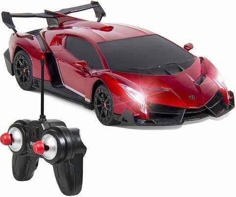 #8. QUN FENG Lamborghini Veneno RC 1:24 Scale Hobby Grade Electric RC Car for Kids Adults (Red)