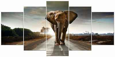 1. Wieco Art Elephant Extra-Large 5-Panels Grey Modern Canvas Wall Art for Living Room