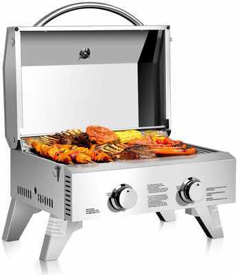 #3. Giantex 20,000 BTU Foldable Leg Stainless Steel Two Burner Propane Tabletop Gas Grill