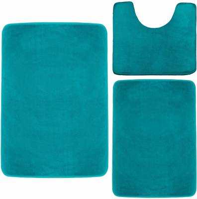 #2. Clara Clark Set of 3 Soft Non-Slip Memory Foam Absorbent Bath Mats (Small/Large/Contour, Teal)