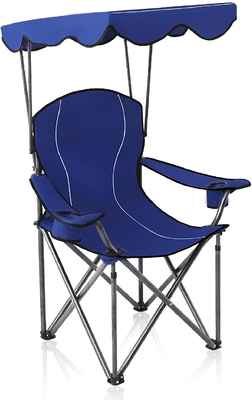 #7. ALPHA CAMP 350lbs Folding Camping Recliner Support Camp Chair w/Shade Canopy Chair