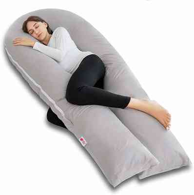 #1. Meiz 300TC Comfy Cotton & Microfiber King-Size Back Support Full Body Pregnancy Pillow (Grey)