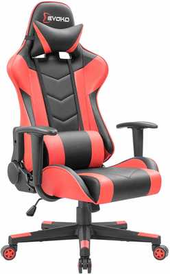 #5. Devoko Adjustable Height High-Back with Headrest & Lumbar Support Computer Gaming Chair (Red)