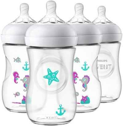 4. PHILIPS AVENT SCF659/47 Seahorse Design 9 Oz. 4 Pcs Ultra-Soft Nipple Natural Baby Bottle