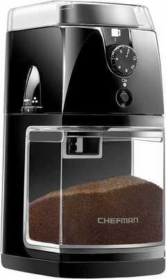 #10. Chefman 2.8 Oz Beans Large Hopper 17 Grinding Levels Coffee Grinder Electric Burr Mill (Black)