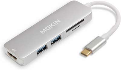 #1. MOKiN Dongle USB-C 5-in-1 HDMI TF Reader and 2 USB 3.0 Ports USB Hub (Silver)