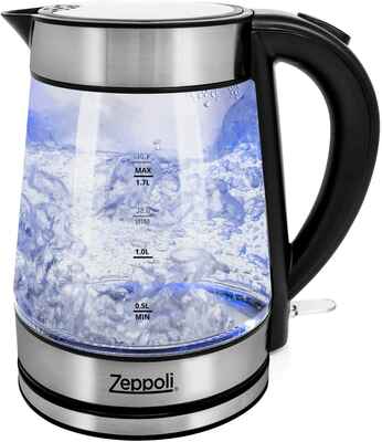 #6 ZEPPOLI Stainless Steel 1.7L Cordless Fast Boiling Electric Glass Tea Kettle Water Heater
