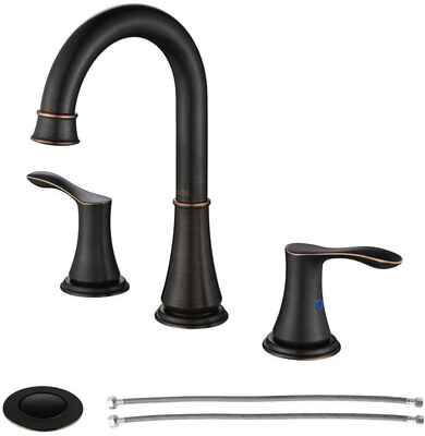 #5. PARLOS 13652 8'' Deck Mounted Oil Rubbed Bronze Demeter 2-Handle High Arc Bathroom Faucet